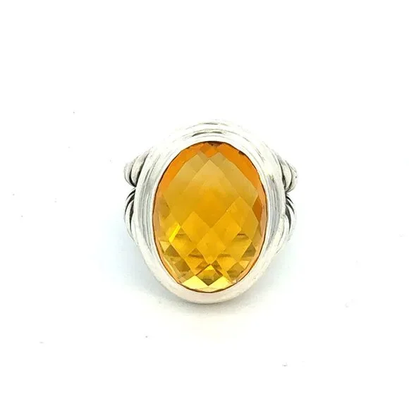 David Yurman Oval Citrine Ring Size 8 Silver Estate DY757 - Picture 7 of 8